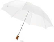 20" Oho-sateenvarjo, taitettava, valkoinen liikelahja logopainatuksella